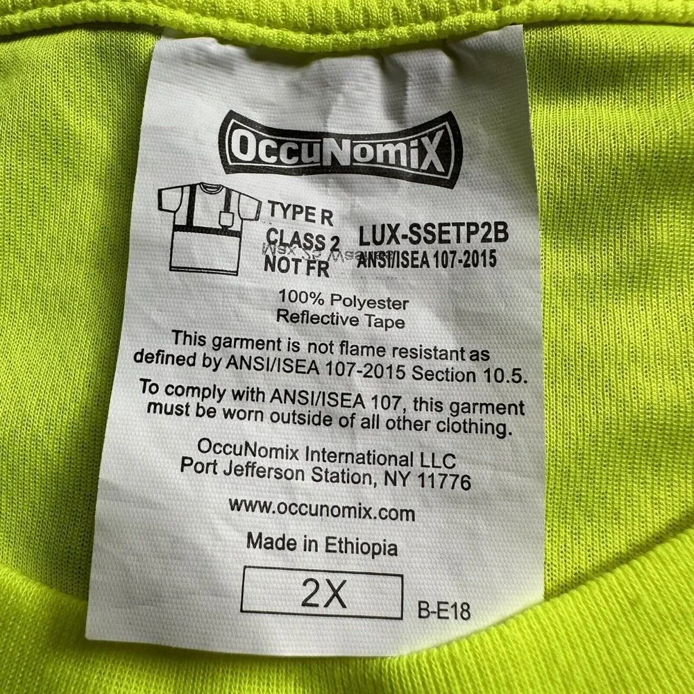 OccuNomix Shirt Mens 2X Yellow LUX-SSETP2B Class 2 Hi Visibility Short Sleeve - Picture 6 of 13